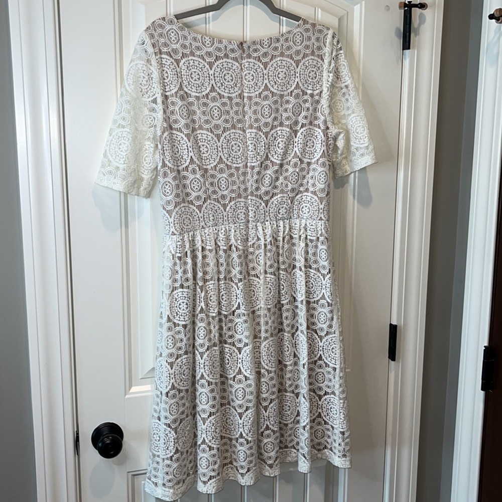 Coquette ivory lace overlay short sleeve boho cottagecore prairie dress sz 12 - Picture 9 of 10